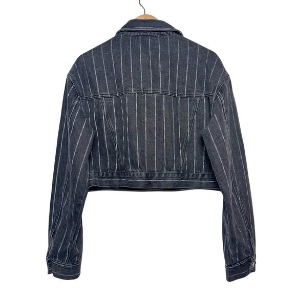 PacSun | Women | Faded Wash Black Stripe Cropped Denim Jacket | Size M-L - Picture 3 of 11